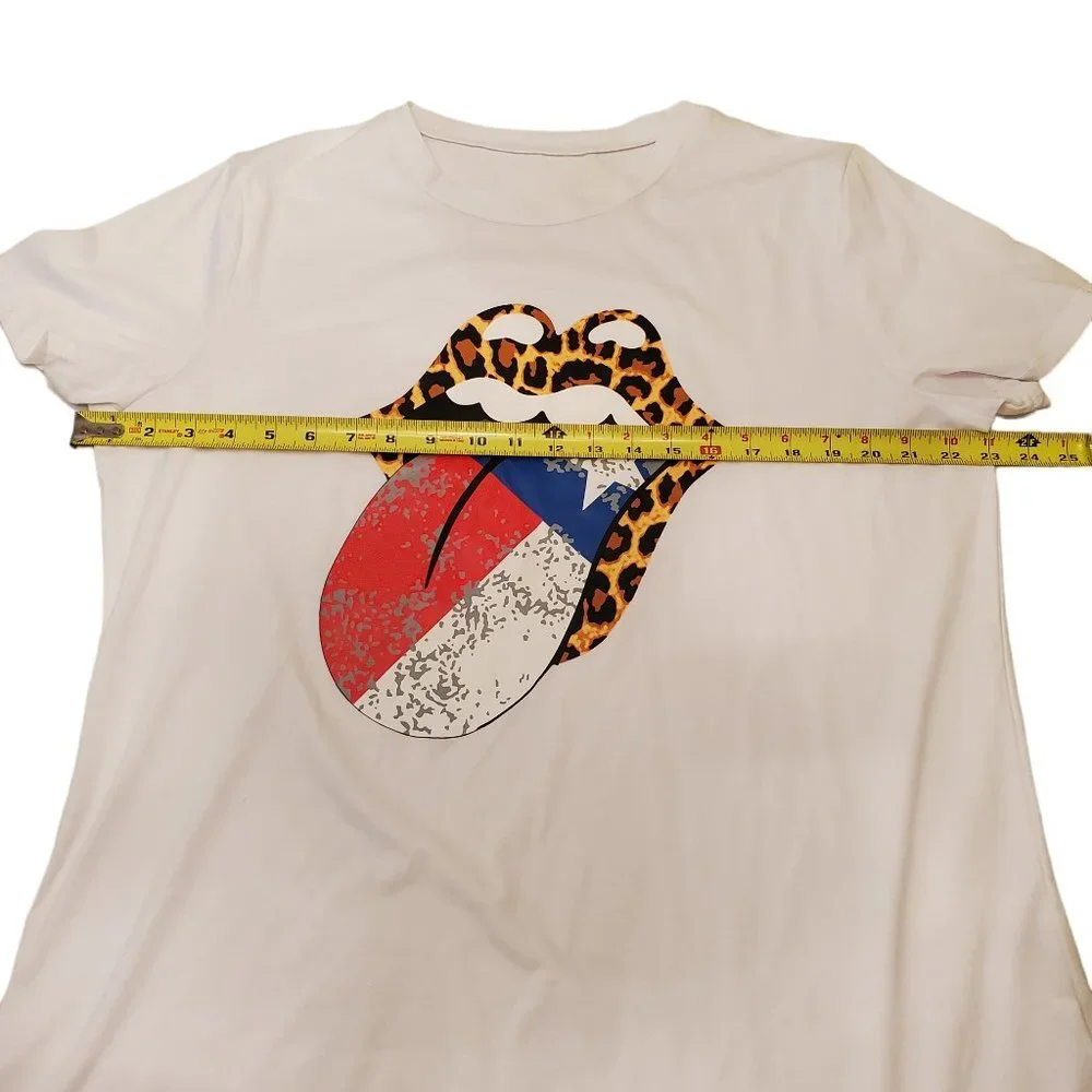 Texas Distressed Tongue Cheetah Leopard Lips Crew‎ Neck Tee 2XL NWOT